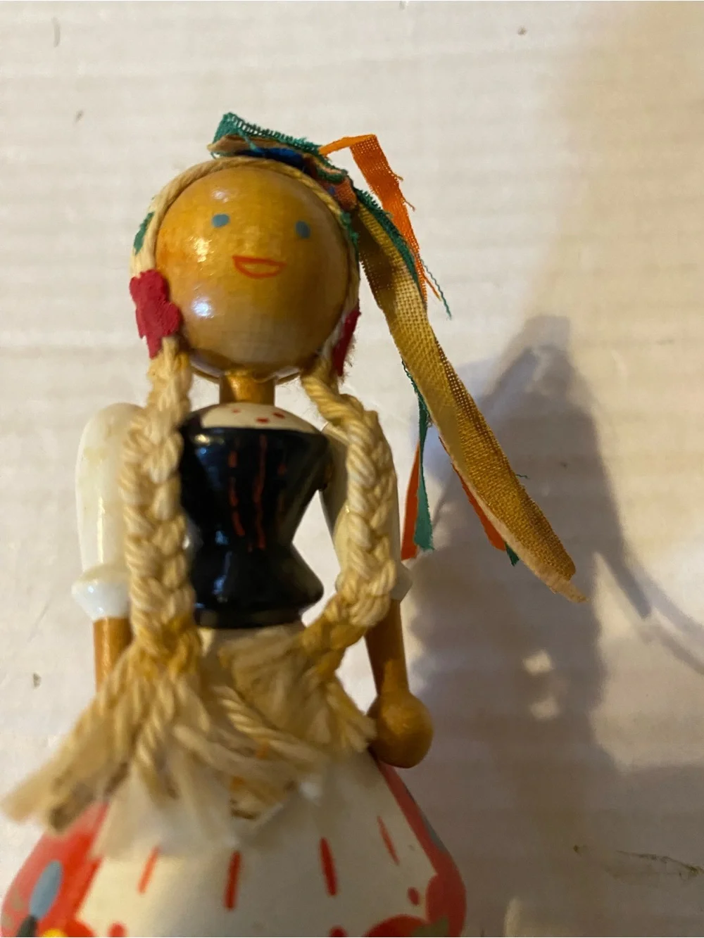 Wooden VTG Poland blonde hair doll 5” painted figure